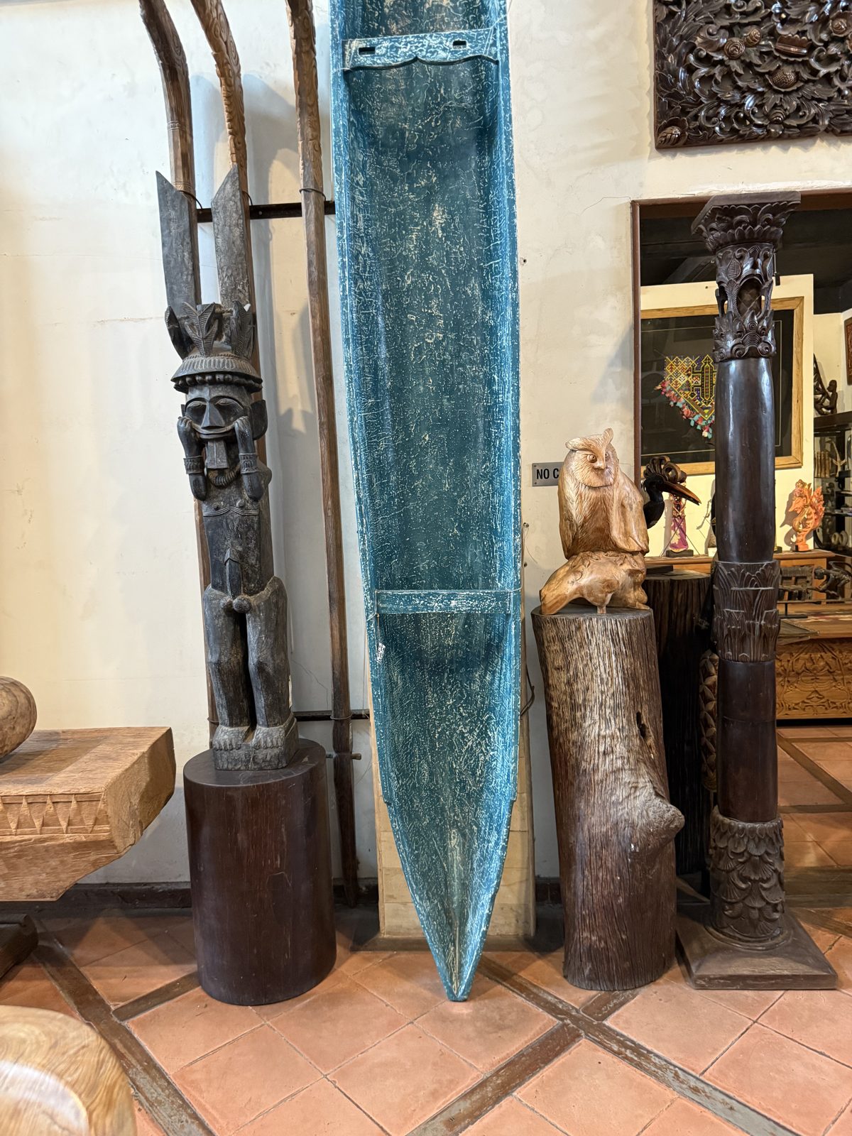 Long wooden canoe