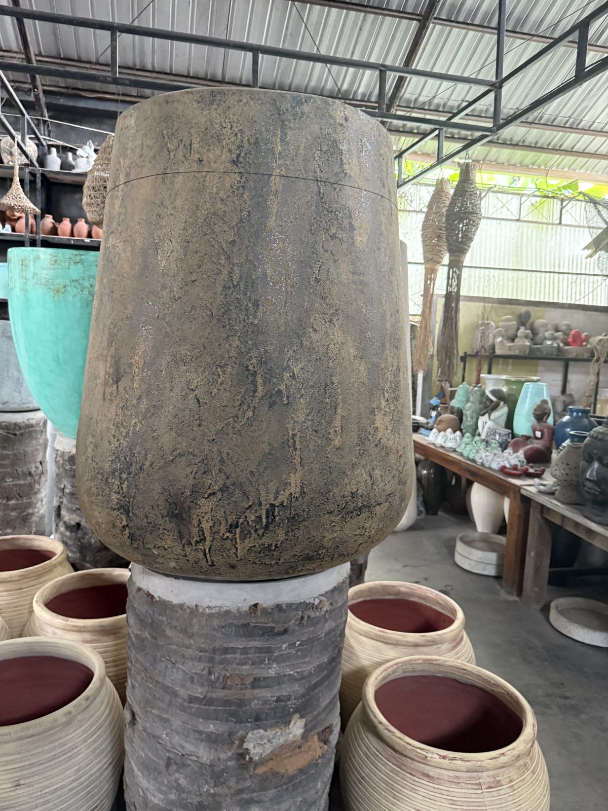 Large weathered ceramic pot